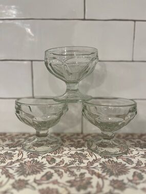 Vintage footed, clear glass, dessert, cup - Set of 3